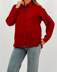 Relaxed Fit Long Sleeve Shirt - Crinkled & Lightweight burgundy