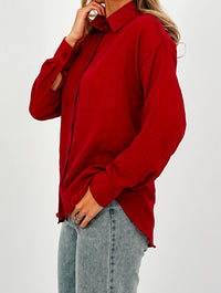 Relaxed Fit Long Sleeve Shirt - Crinkled & Lightweight burgundy