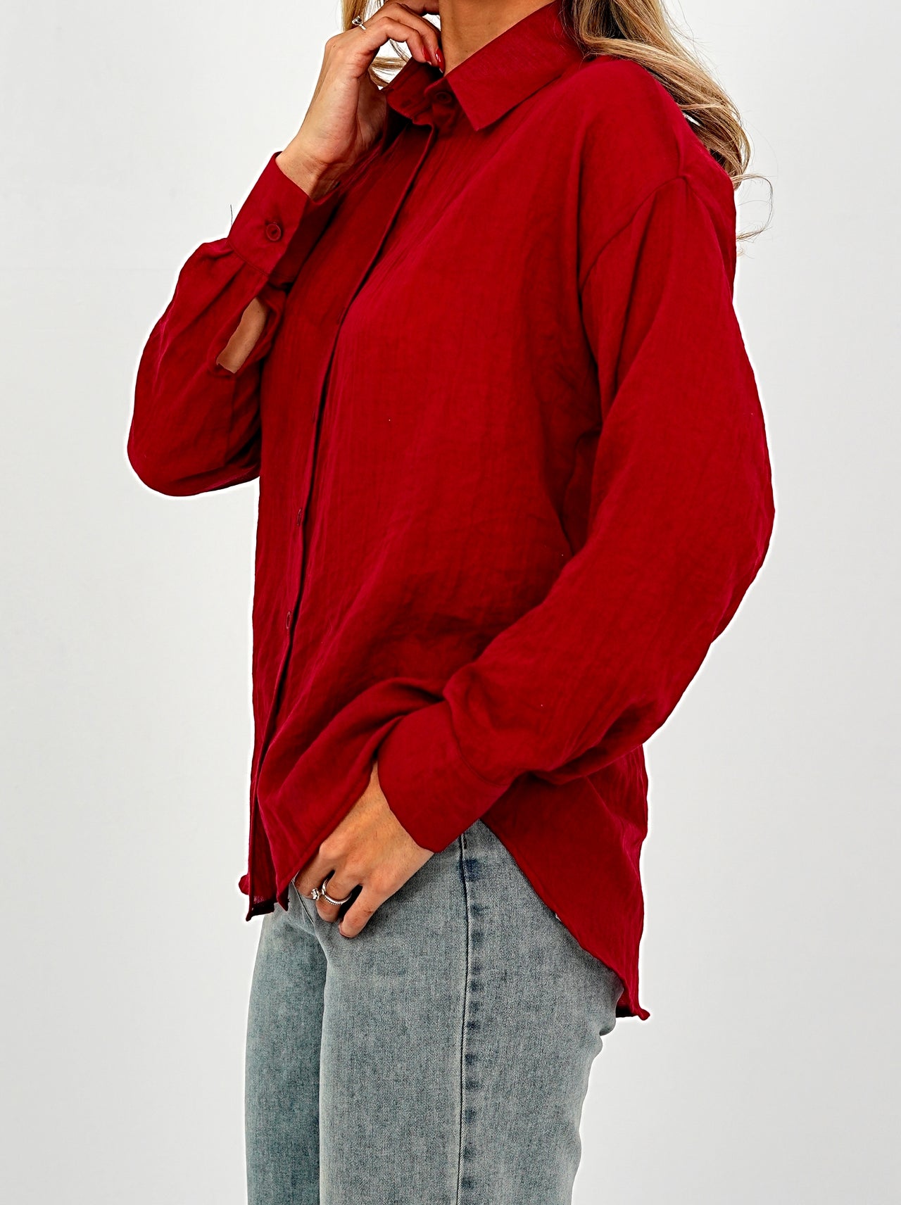Relaxed Fit Long Sleeve Shirt - Crinkled & Lightweight burgundy