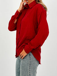 Relaxed Fit Long Sleeve Shirt - Crinkled & Lightweight burgundy