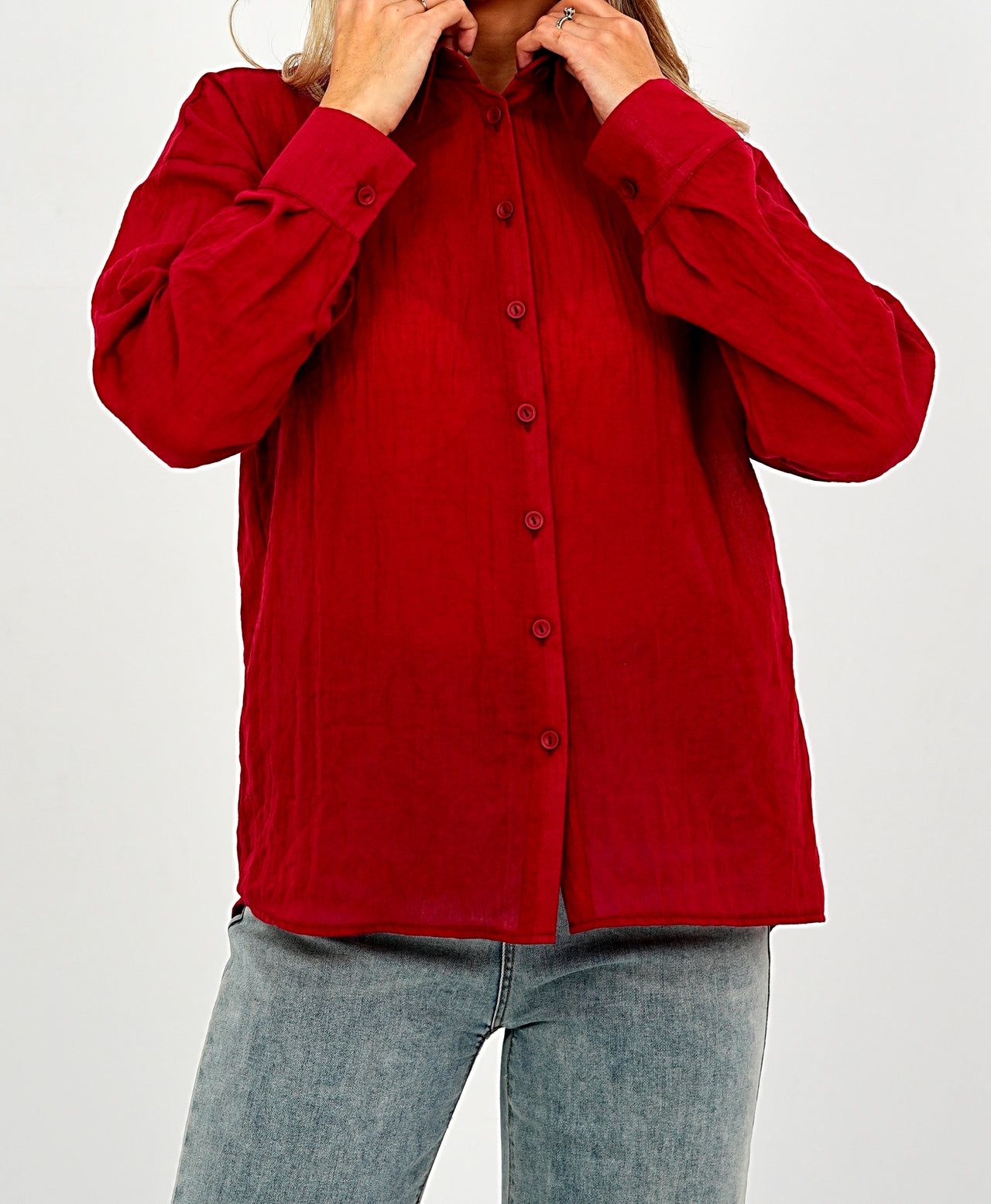 Relaxed Fit Long Sleeve Shirt - Crinkled & Lightweight burgundy