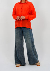 Airy Gauze Orange Relaxed Fit Long Sleeve Shirt