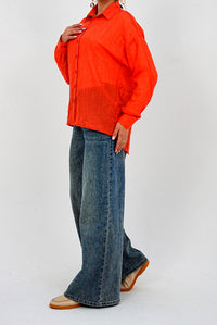Airy Gauze Orange Relaxed Fit Long Sleeve Shirt