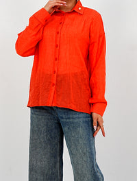 Airy Gauze Orange Relaxed Fit Long Sleeve Shirt