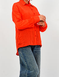 Airy Gauze Orange Relaxed Fit Long Sleeve Shirt