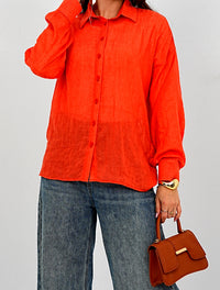 Airy Gauze Orange Relaxed Fit Long Sleeve Shirt