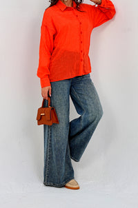 Airy Gauze Orange Relaxed Fit Long Sleeve Shirt