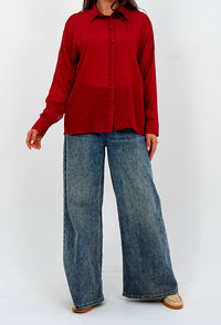 Airy Gauze Burgundy Relaxed Fit Long Sleeve Shirt