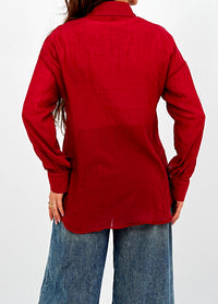 Airy Gauze Burgundy Relaxed Fit Long Sleeve Shirt