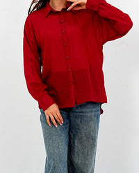 Airy Gauze Burgundy Relaxed Fit Long Sleeve Shirt