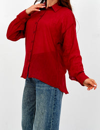 Airy Gauze Burgundy Relaxed Fit Long Sleeve Shirt
