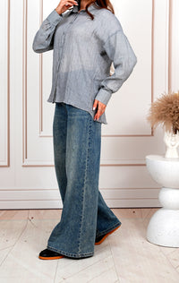 Airy Gauze Gray Relaxed Fit Long Sleeve Shirt