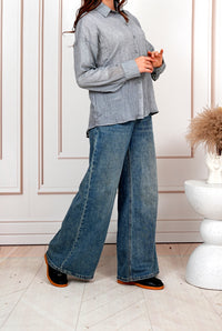 Airy Gauze Gray Relaxed Fit Long Sleeve Shirt