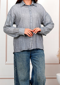 Airy Gauze Gray Relaxed Fit Long Sleeve Shirt