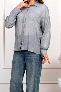 Airy Gauze Gray Relaxed Fit Long Sleeve Shirt