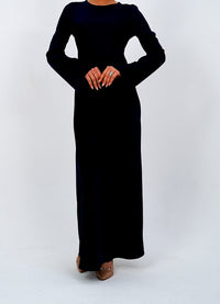 The 'Emerald Muse' Flared Sleeve Long Dress Navy Blue