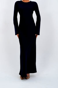 The 'Emerald Muse' Flared Sleeve Long Dress Navy Blue