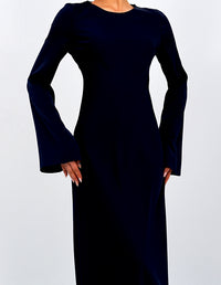 The 'Emerald Muse' Flared Sleeve Long Dress Navy Blue