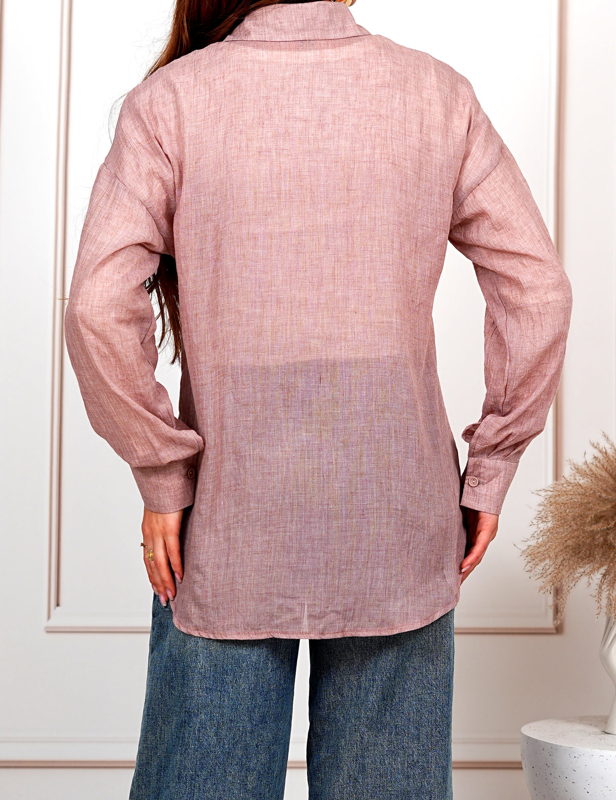 Airy Gauze Dark Pink Relaxed Fit Long Sleeve Shirt