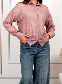Airy Gauze Dark Pink Relaxed Fit Long Sleeve Shirt