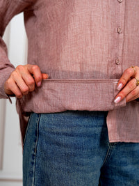 Airy Gauze Dark Pink Relaxed Fit Long Sleeve Shirt