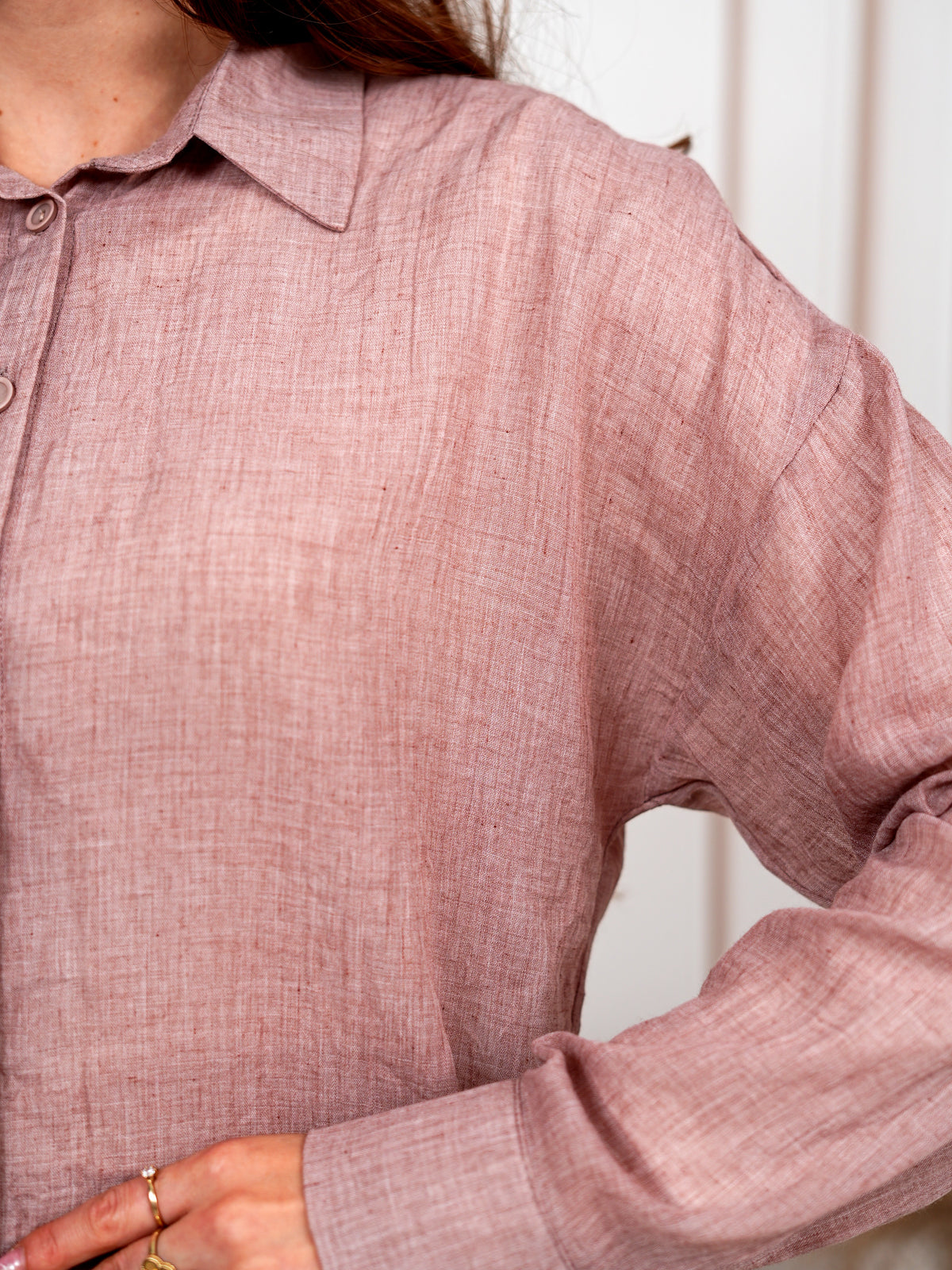 Airy Gauze Dark Pink Relaxed Fit Long Sleeve Shirt