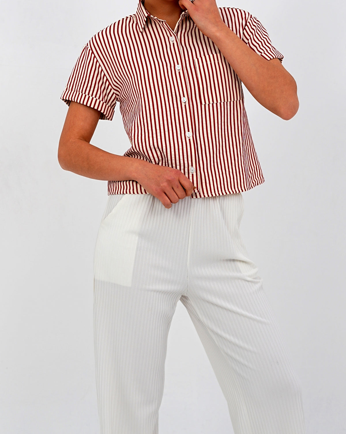 Classic Striped Short Sleeve Button-Down Shirt