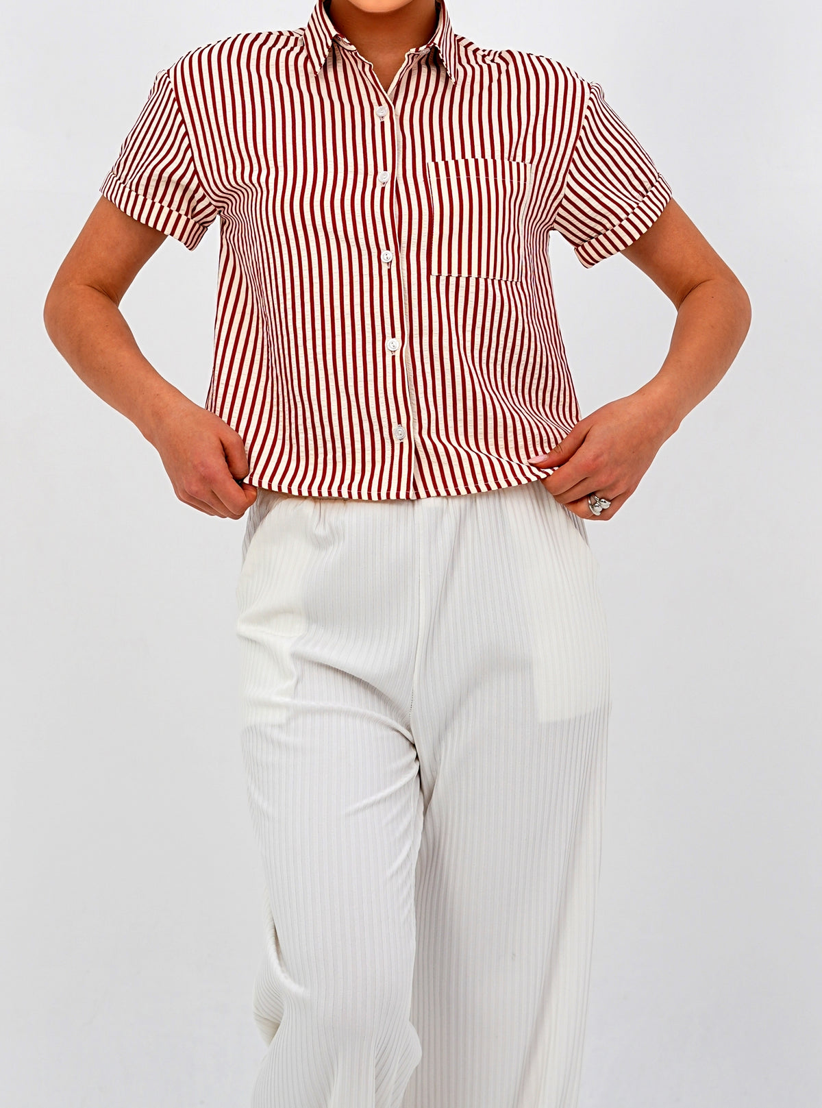 Classic Striped Short Sleeve Button-Down Shirt