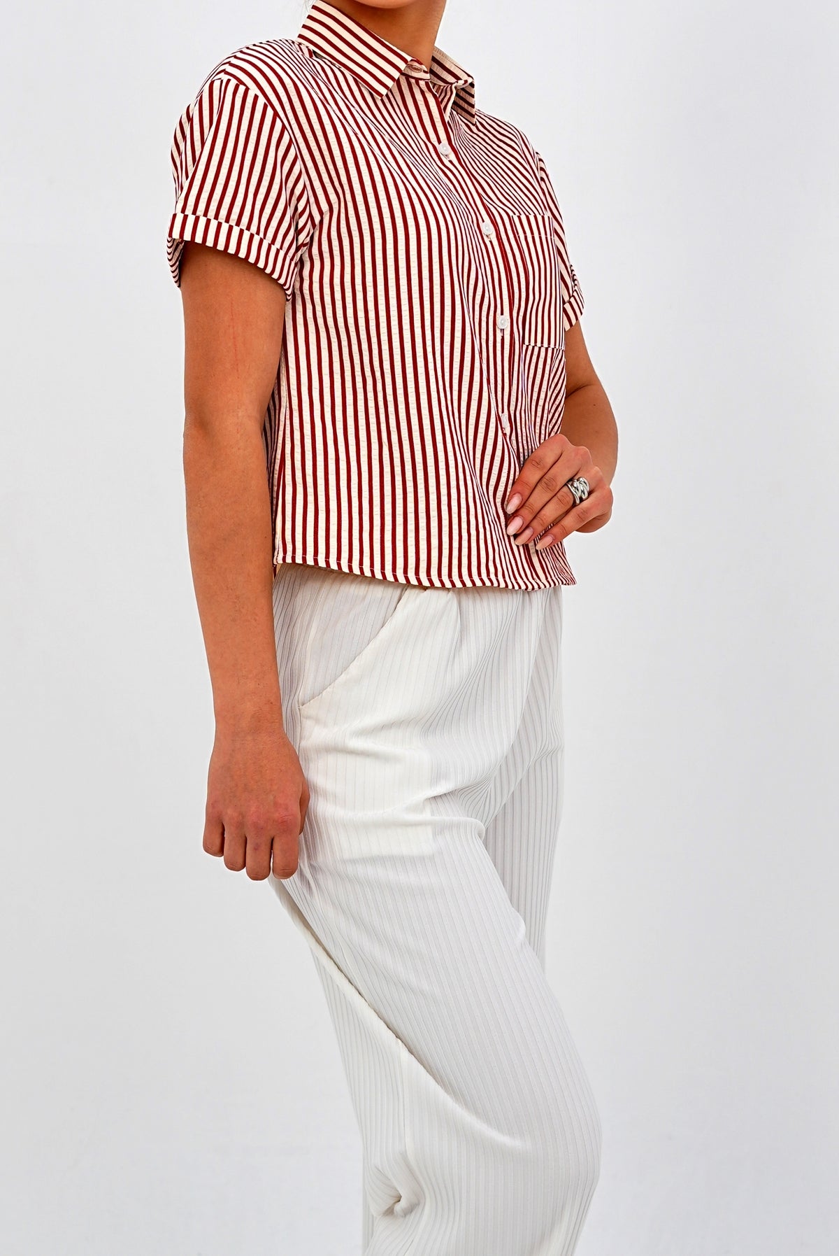 Classic Striped Short Sleeve Button-Down Shirt