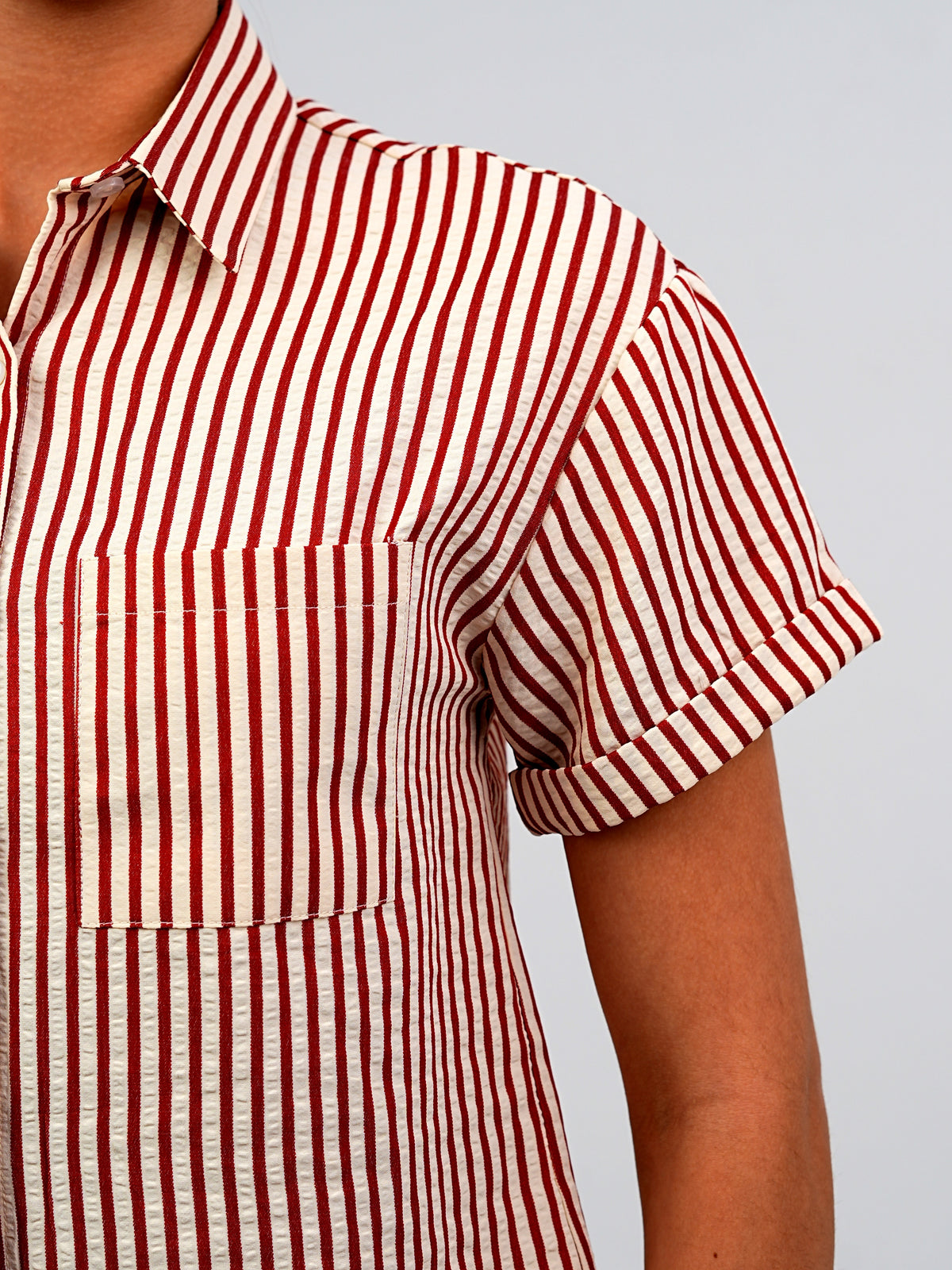 Classic Striped Short Sleeve Button-Down Shirt