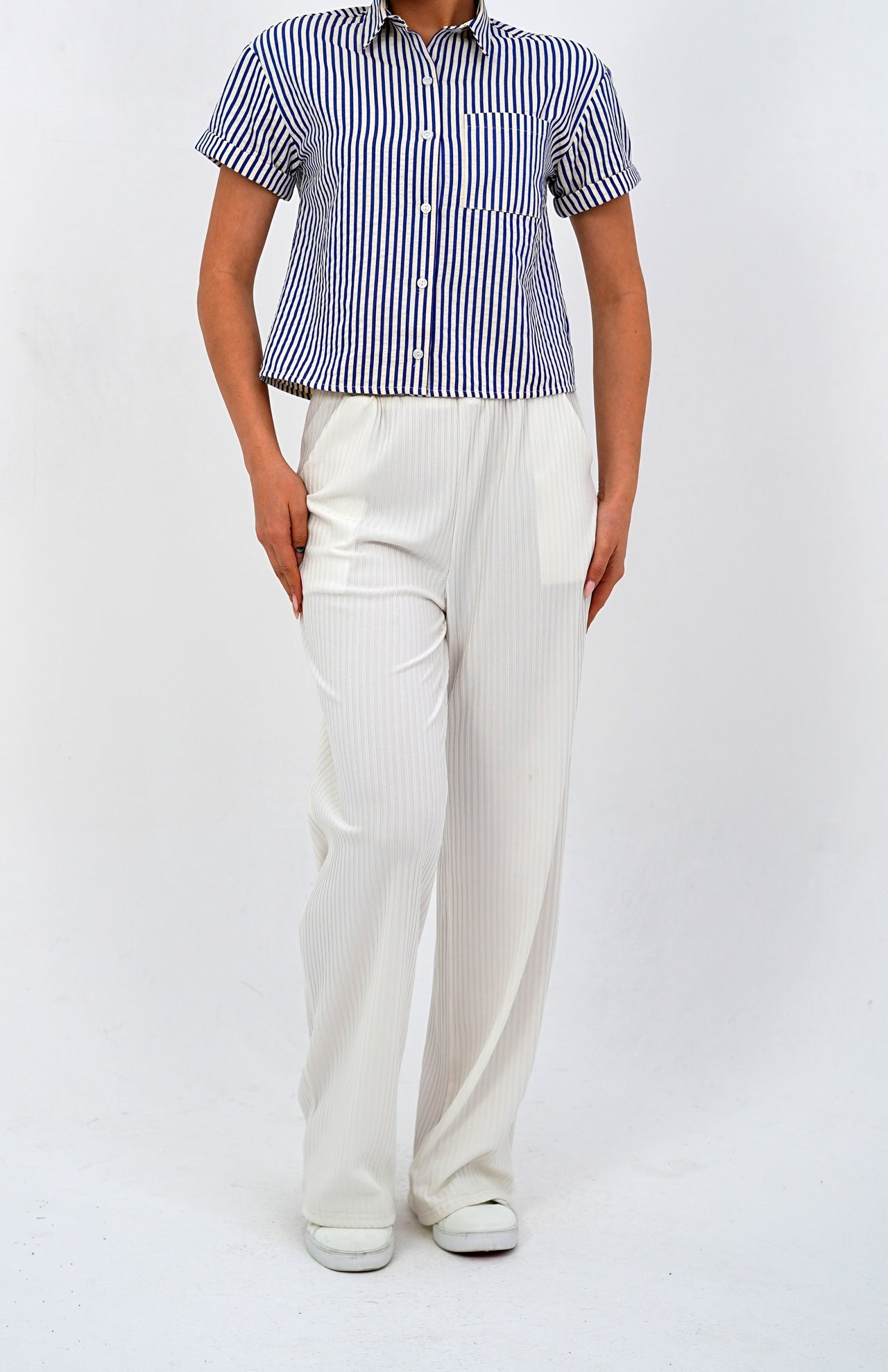 Classic Striped Blue Short Sleeve Button-Down Shirt
