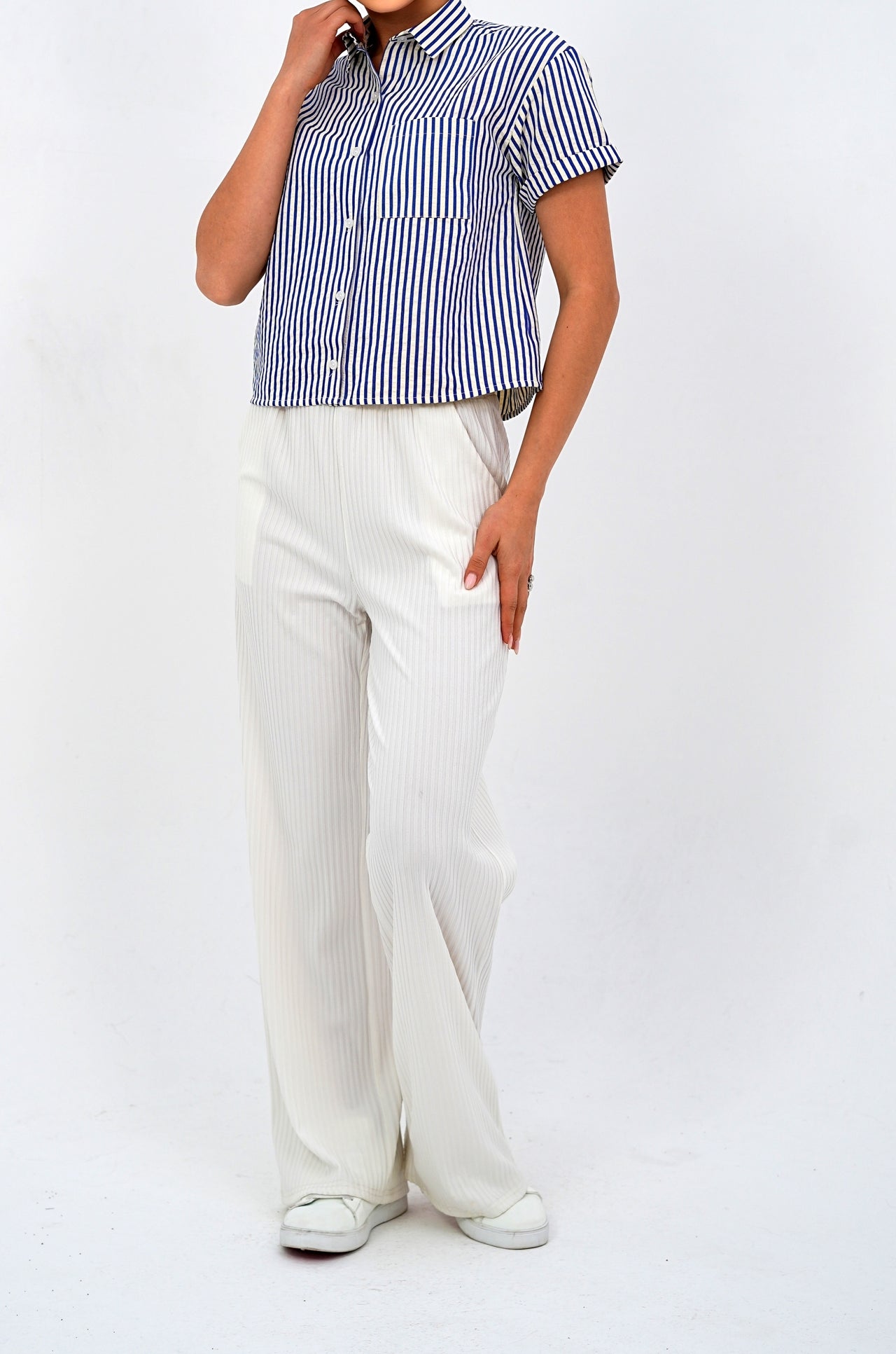 Classic Striped Blue Short Sleeve Button-Down Shirt