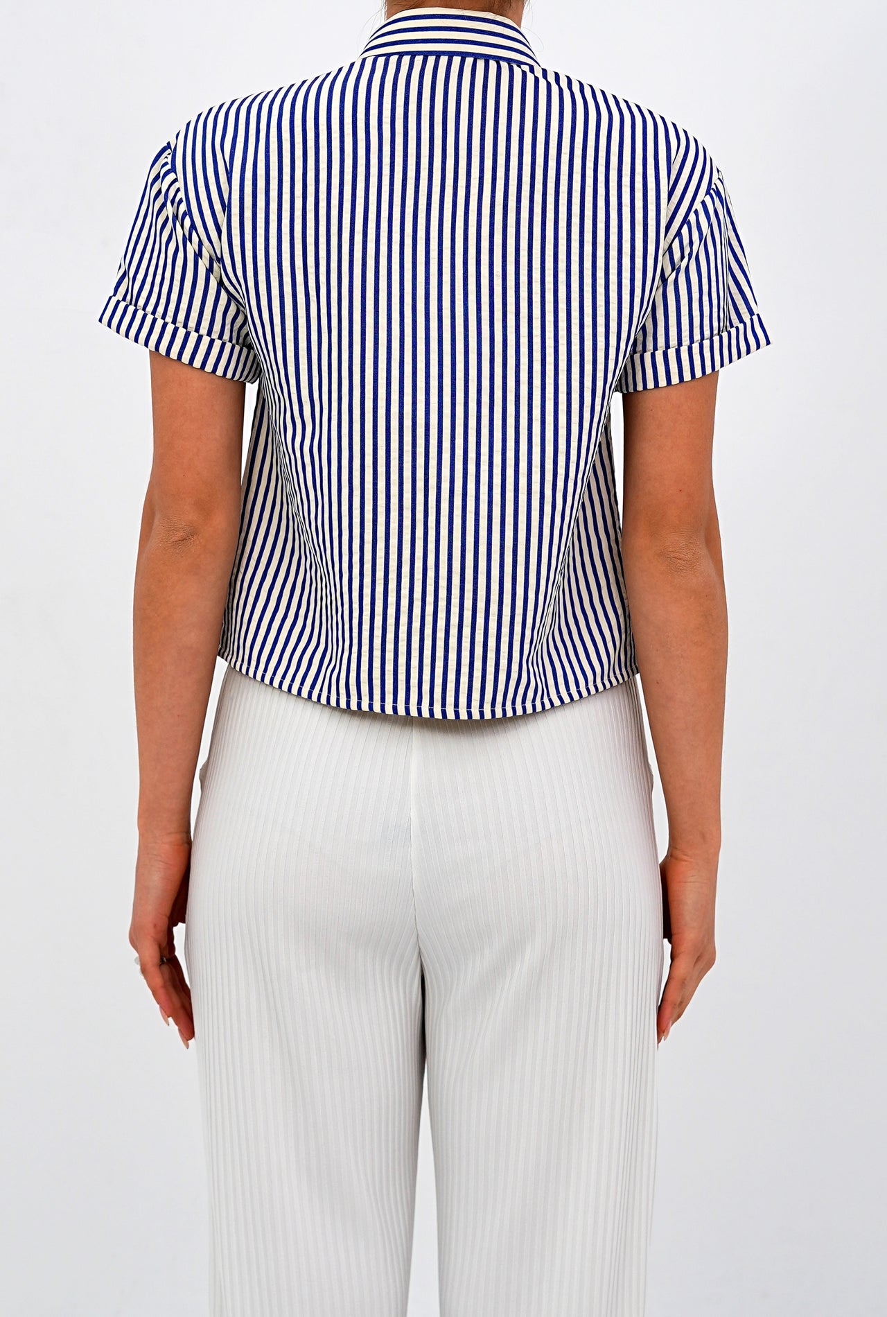 Classic Striped Blue Short Sleeve Button-Down Shirt