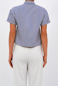 Classic Striped Blue Short Sleeve Button-Down Shirt