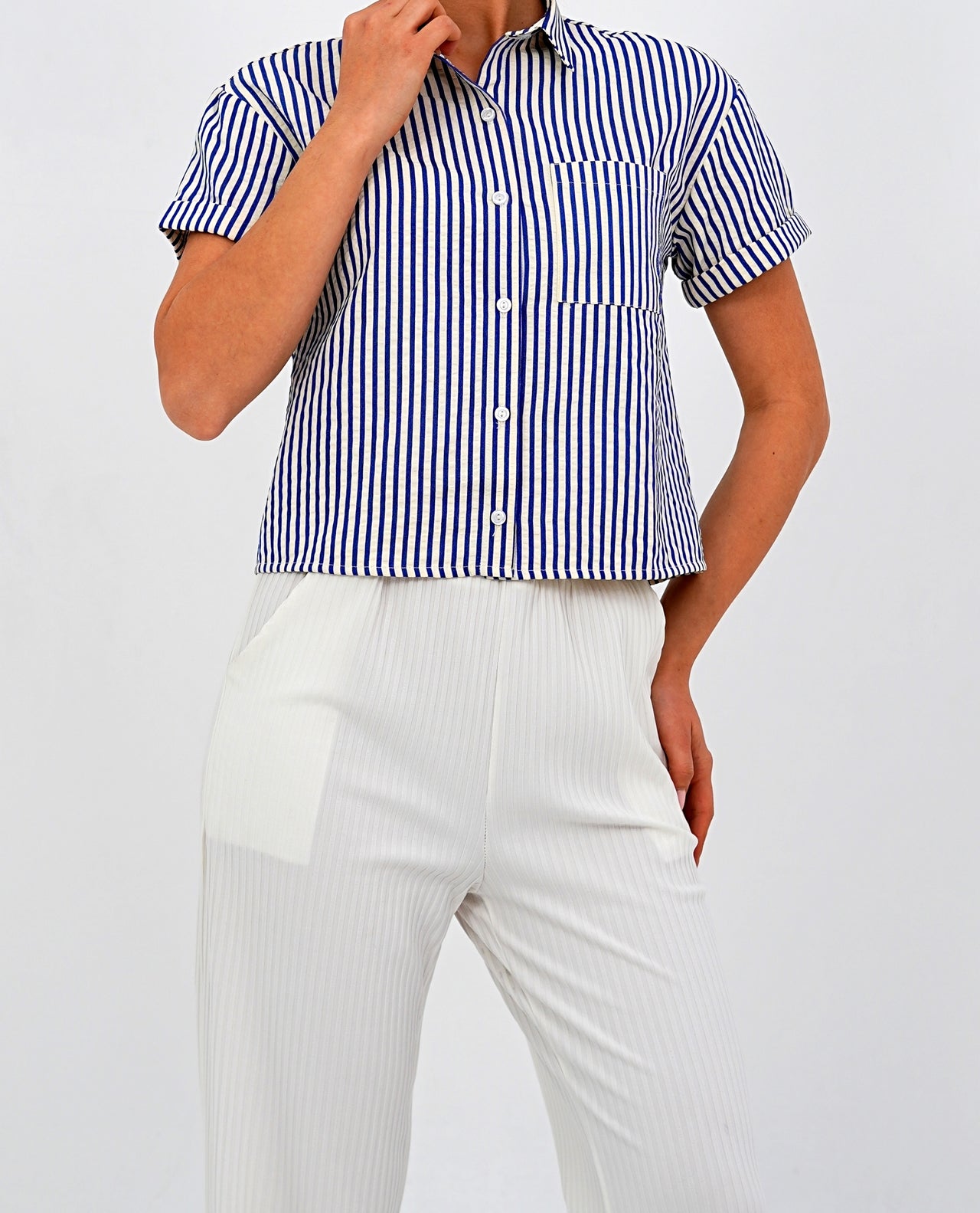 Classic Striped Blue Short Sleeve Button-Down Shirt
