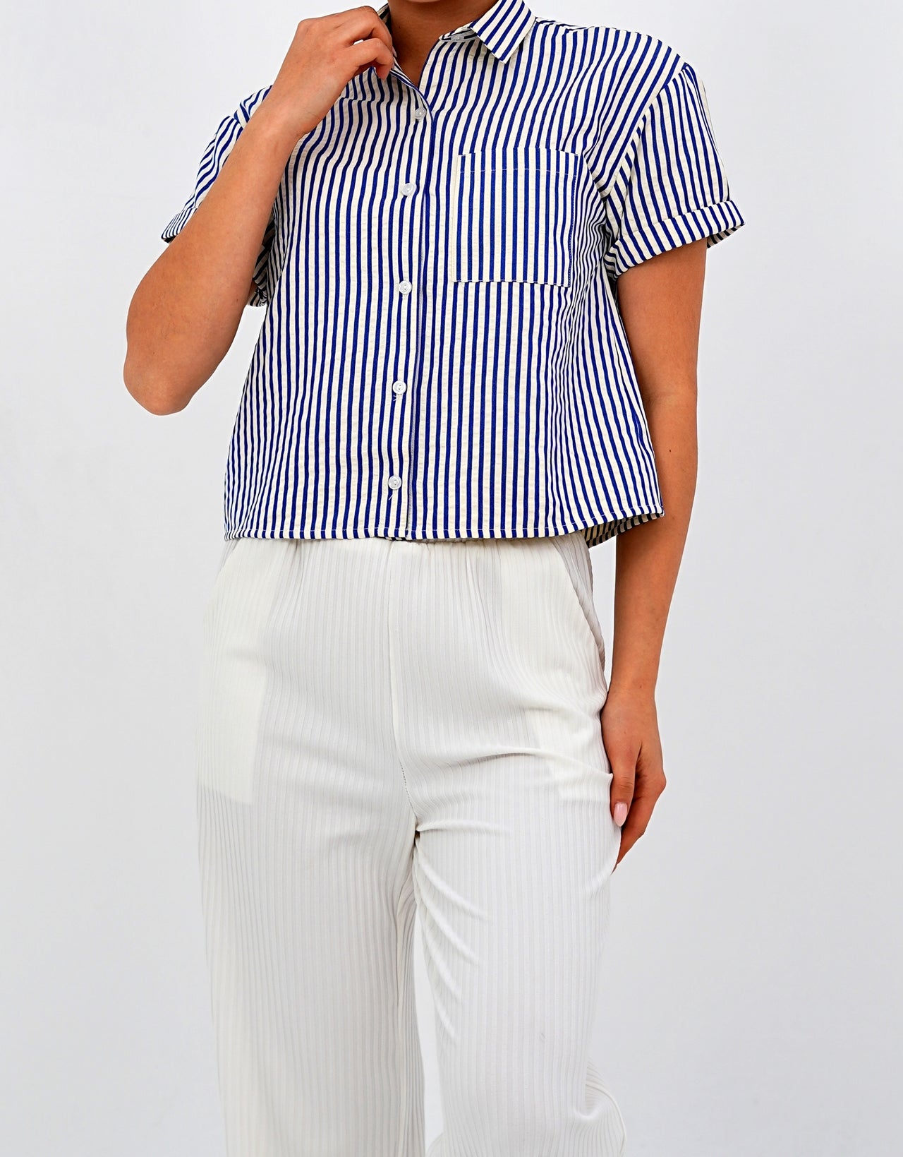 Classic Striped Blue Short Sleeve Button-Down Shirt