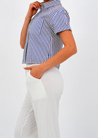 Classic Striped Blue Short Sleeve Button-Down Shirt