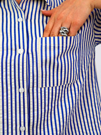 Classic Striped Blue Short Sleeve Button-Down Shirt