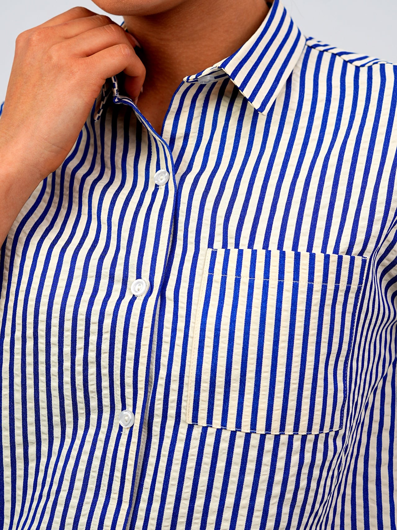 Classic Striped Blue Short Sleeve Button-Down Shirt