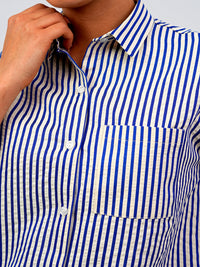 Classic Striped Blue Short Sleeve Button-Down Shirt