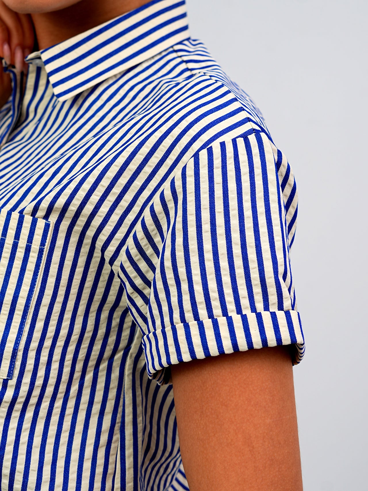 Classic Striped Blue Short Sleeve Button-Down Shirt