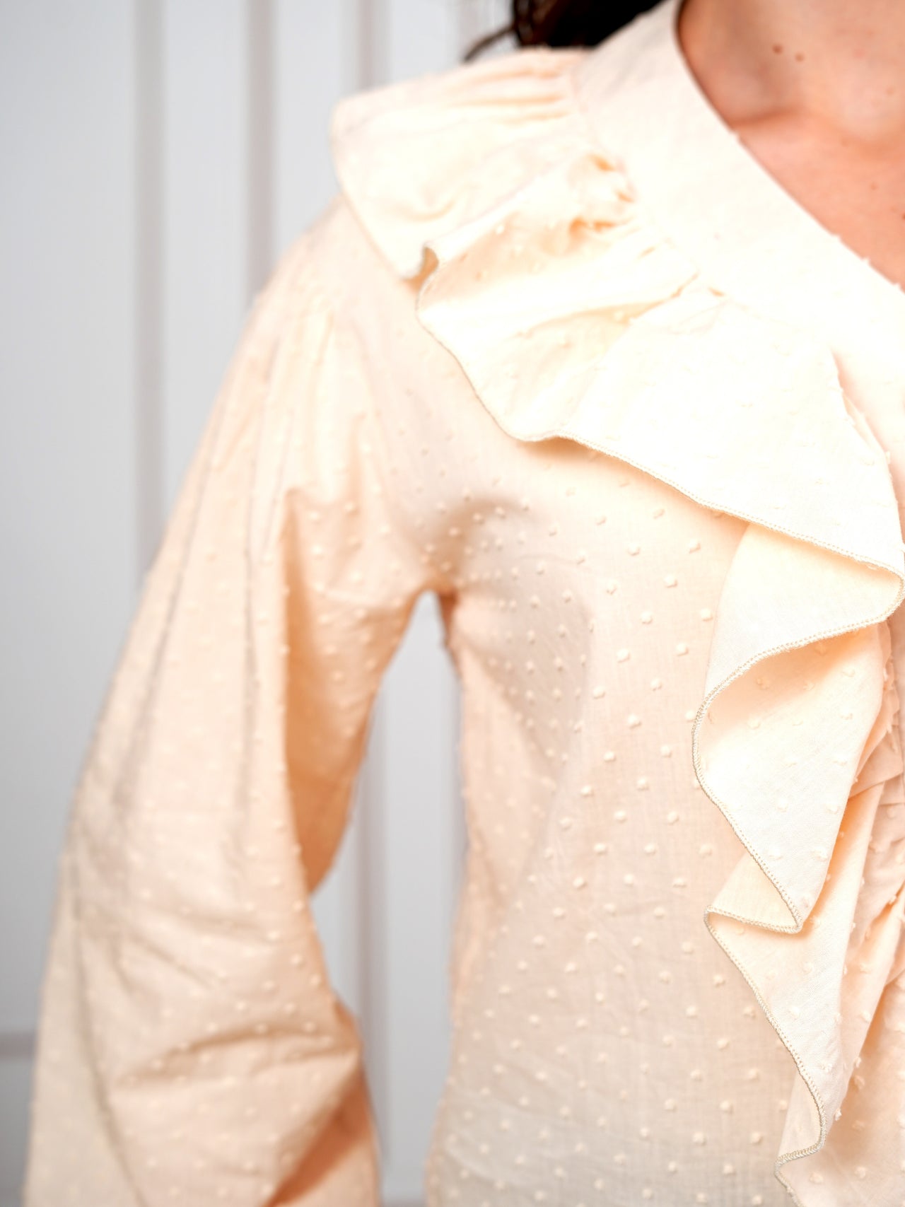Romantic Ruffle Collar V-Neck Blouse with Balloon Sleeves