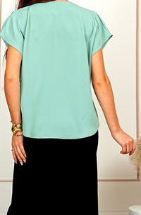 Elegant Drapey Green&nbsp; V-Neck Cap Sleeve Blouse