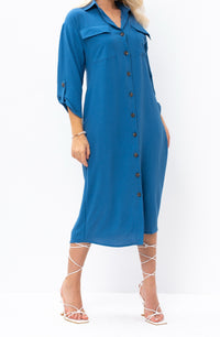 Casual Sophistication Long-Sleeve Utility Shirt Blue Dress
