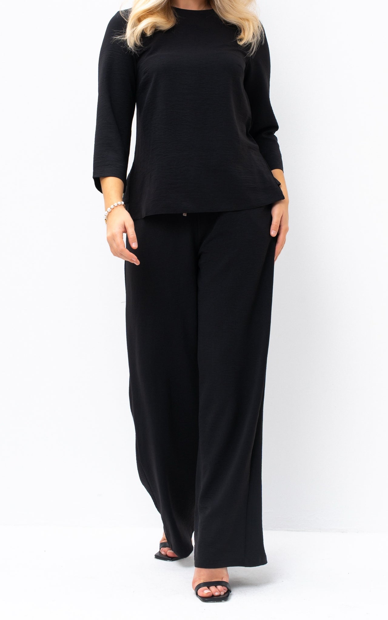 Romantic Back-Tie Peplum Blouse and Matching Pants black Outfit
