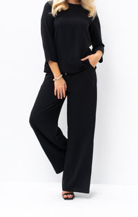 Romantic Back-Tie Peplum Blouse and Matching Pants black Outfit