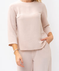 Romantic Back-Tie Peplum Blouse and Matching Pants Beige Outfit