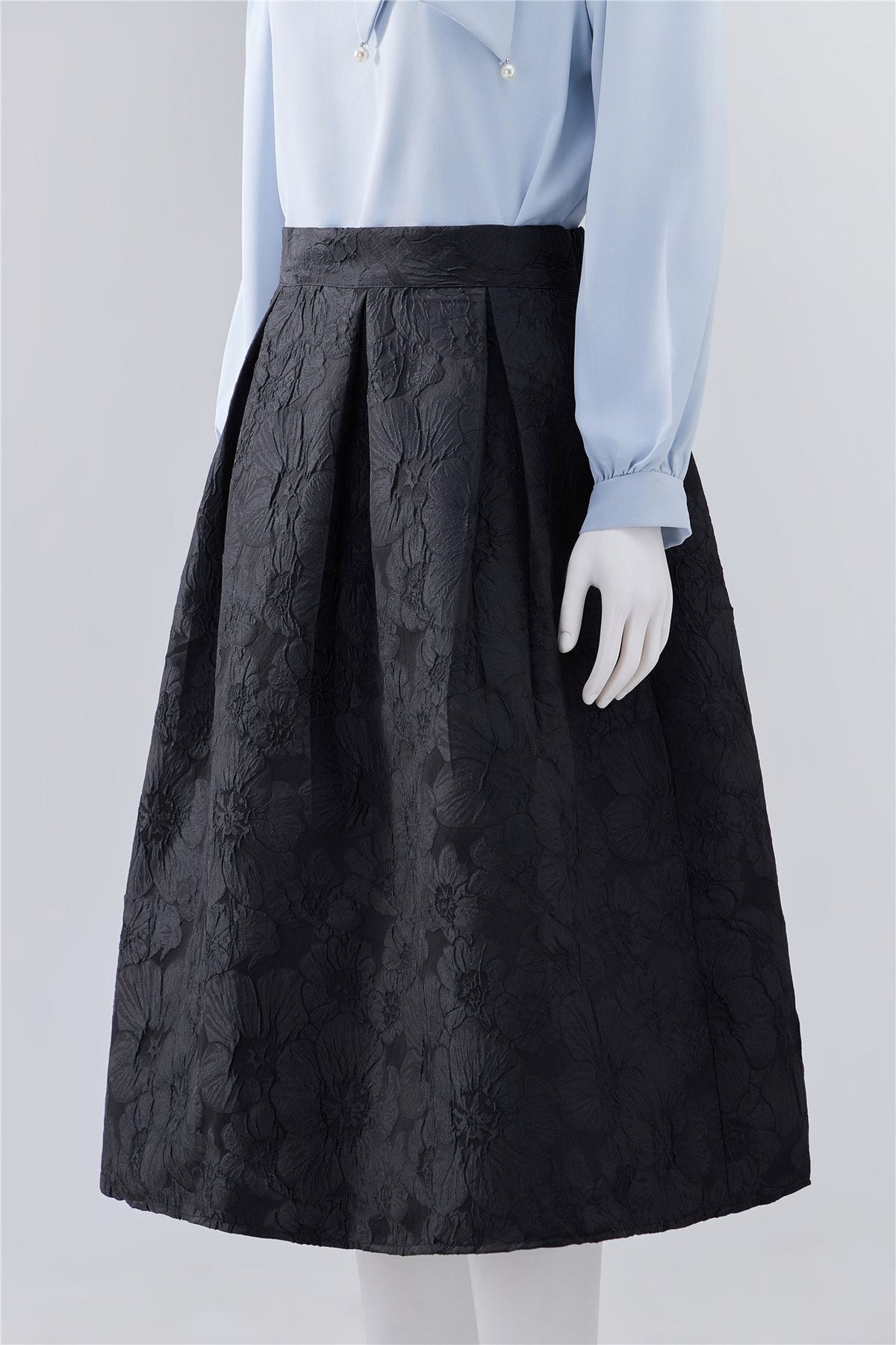 Black Textured A-Line Midi Skirt — Image 3