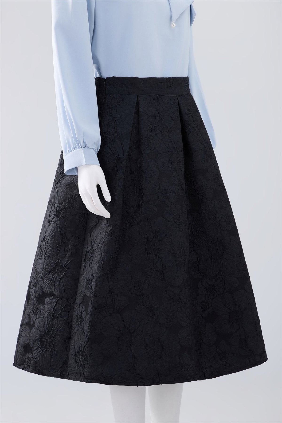 Black Textured A-Line Midi Skirt — Image 2