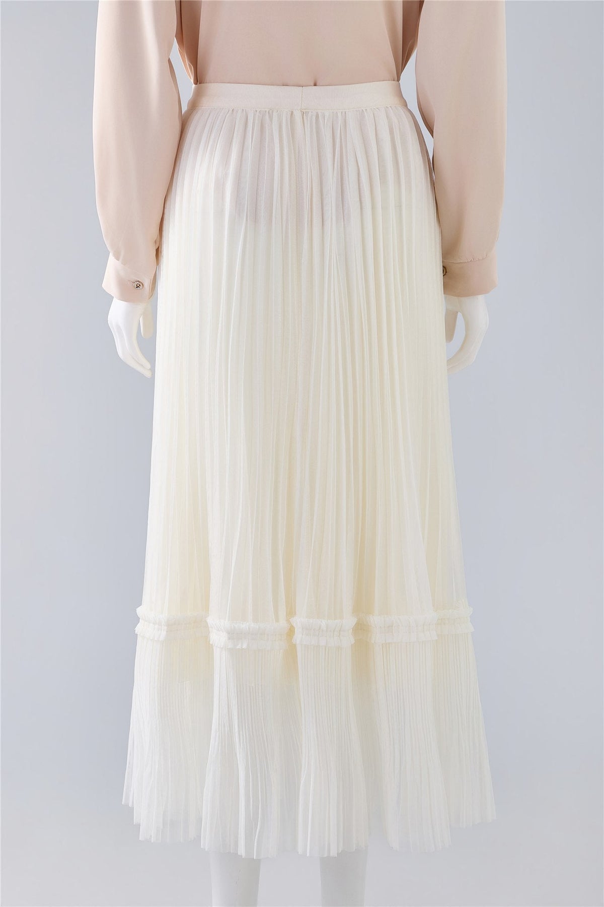 Ivory Pleated Ruffle-Hem Midi Skirt — Image 4